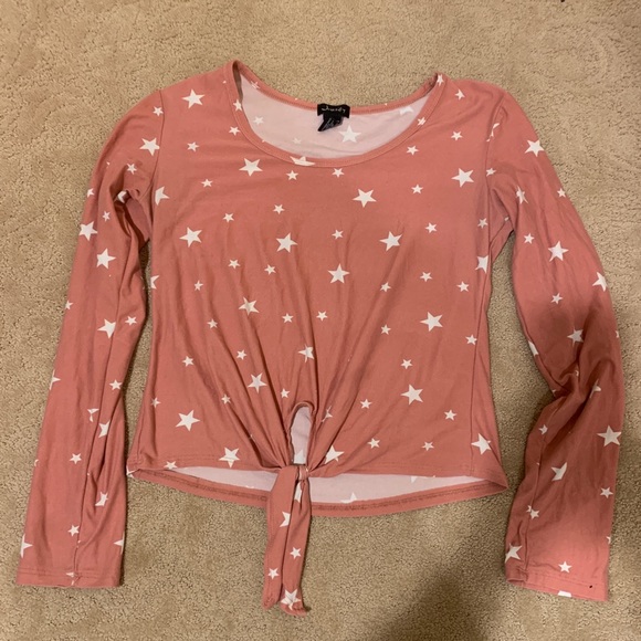 Pink & white long sleeve top with tie size medium justify - Picture 3 of 4